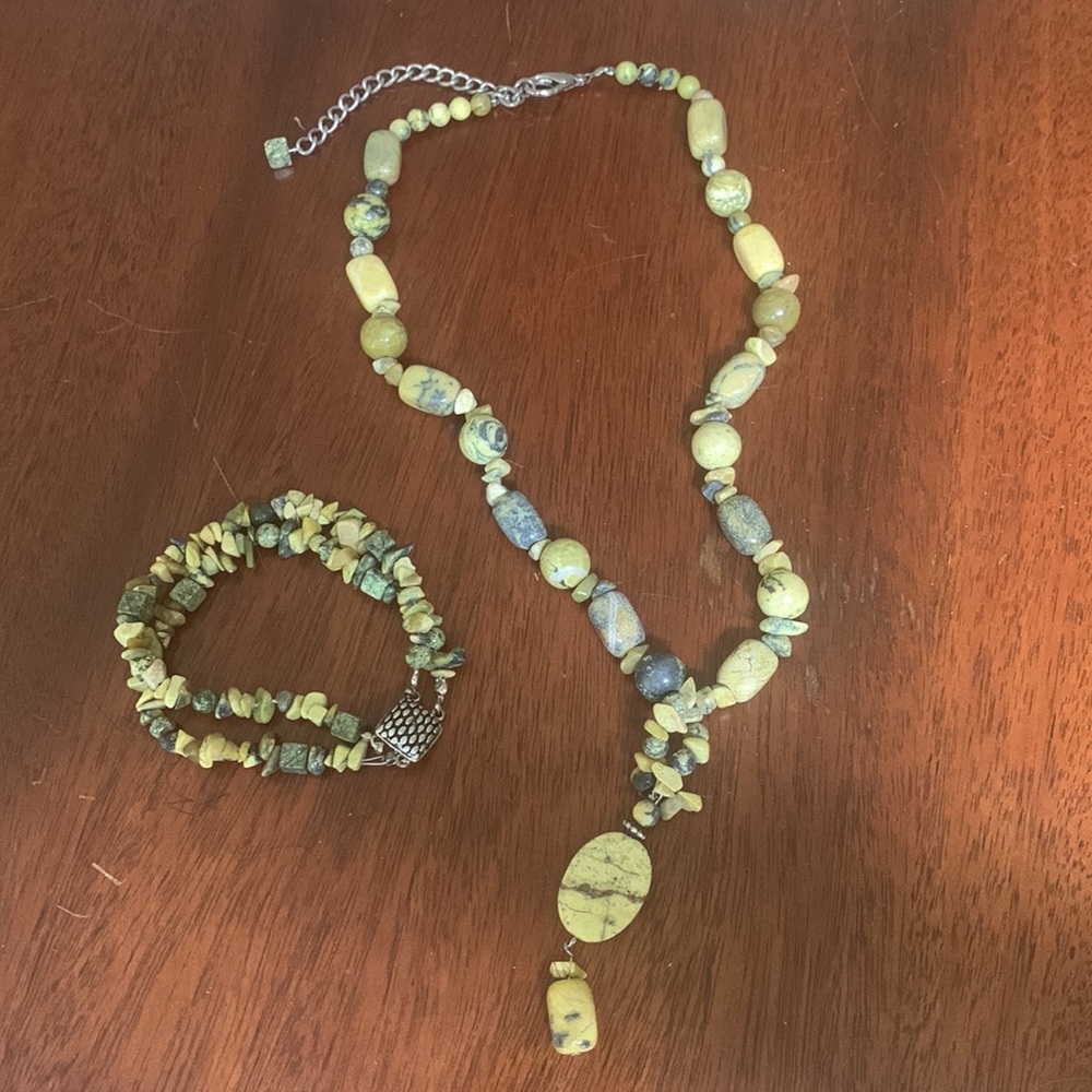 Natural Stone Bead Necklace and Bracelet Set